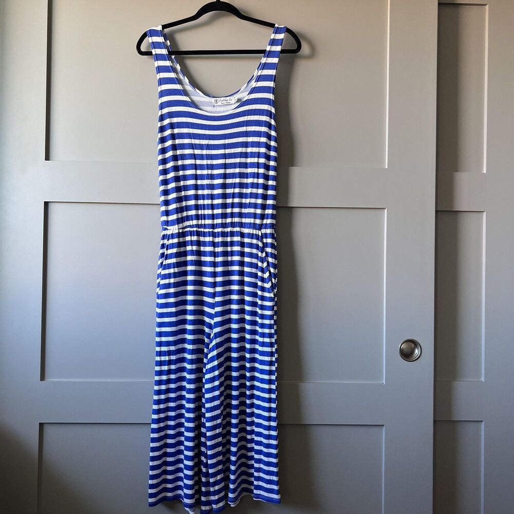 Fighting Eel Jumpsuit Womens Small Striped Sleeveless Coastal Modal USA Hawaiian